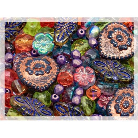 Other - 2.1oz (60 g) Mix of Unique Czech Bohemia Glass Pressed Beads, Crazy Purple